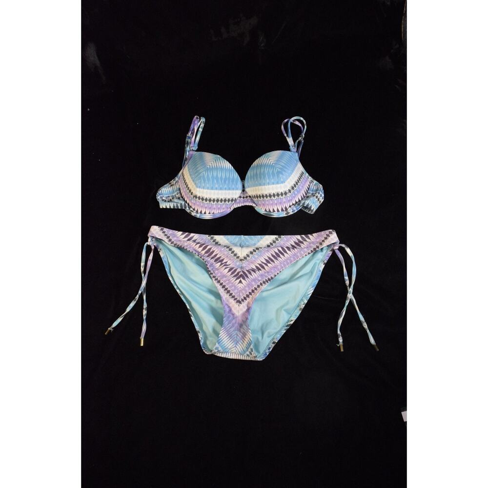 Bleu By Rob Beattie Push Up Bikini Swimsuit Sz 6 Skimpy Multi-Colored Geo-Stripe